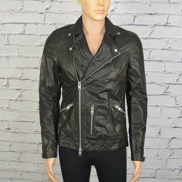 Mens All Saints Hemsley Leather Biker Jacket Motorcycle cafe racer size small